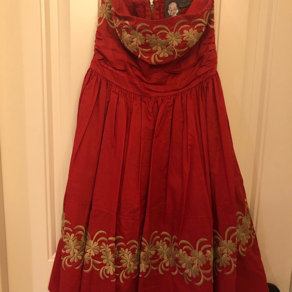 Anthropologie Girls from Savoy embroidered strapless summer dress size zero